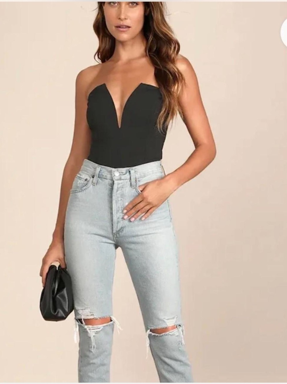 Lulus Strapless Deep V Black Bustier Bodysuit Small